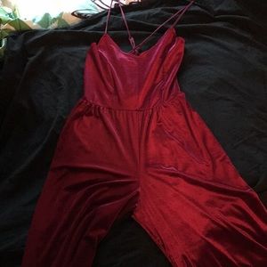 Never worn burgundy velvet jumpsuit